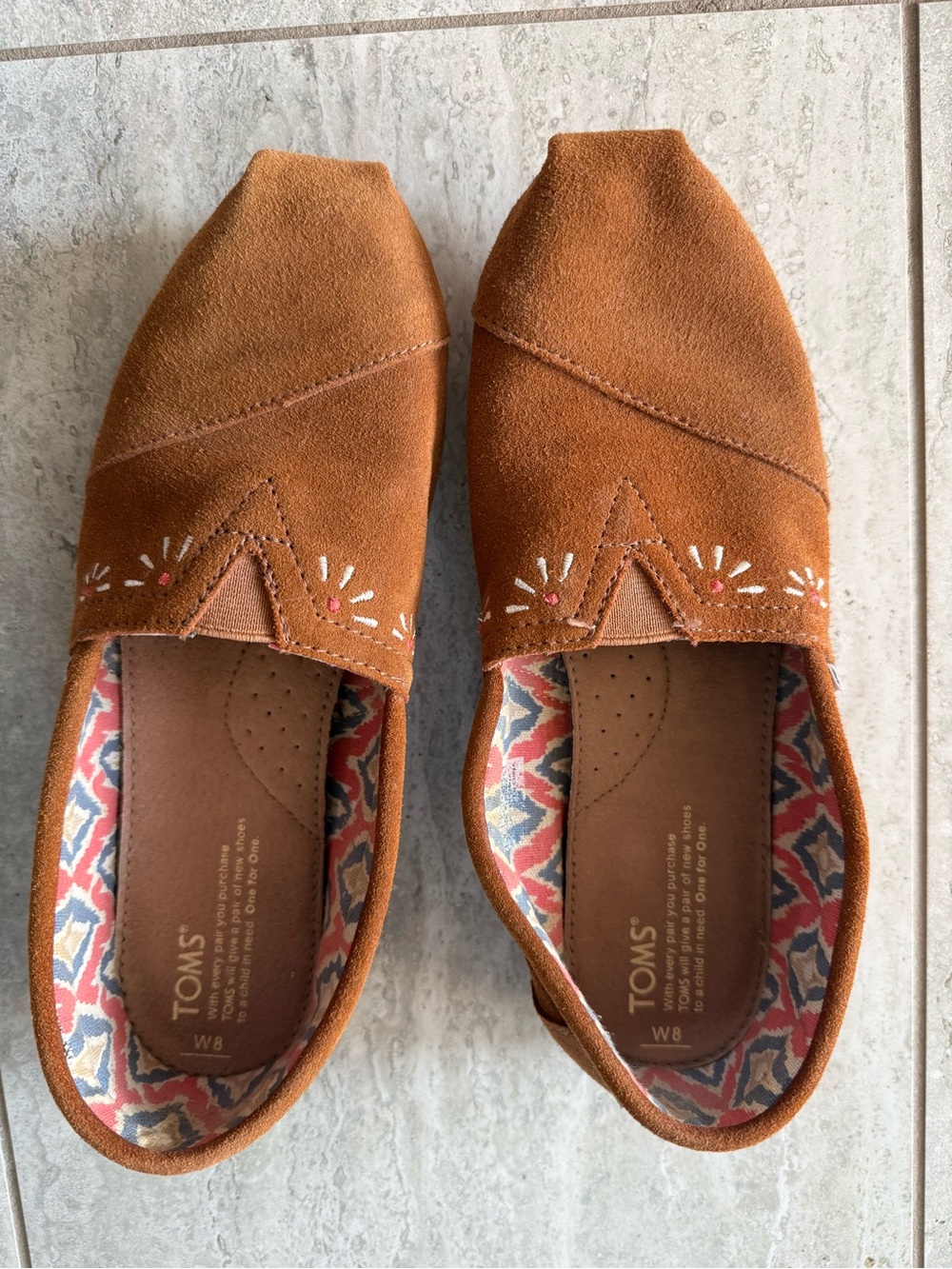 TOMS Women's Cognac Suede Slip-On Flats with Embroidery